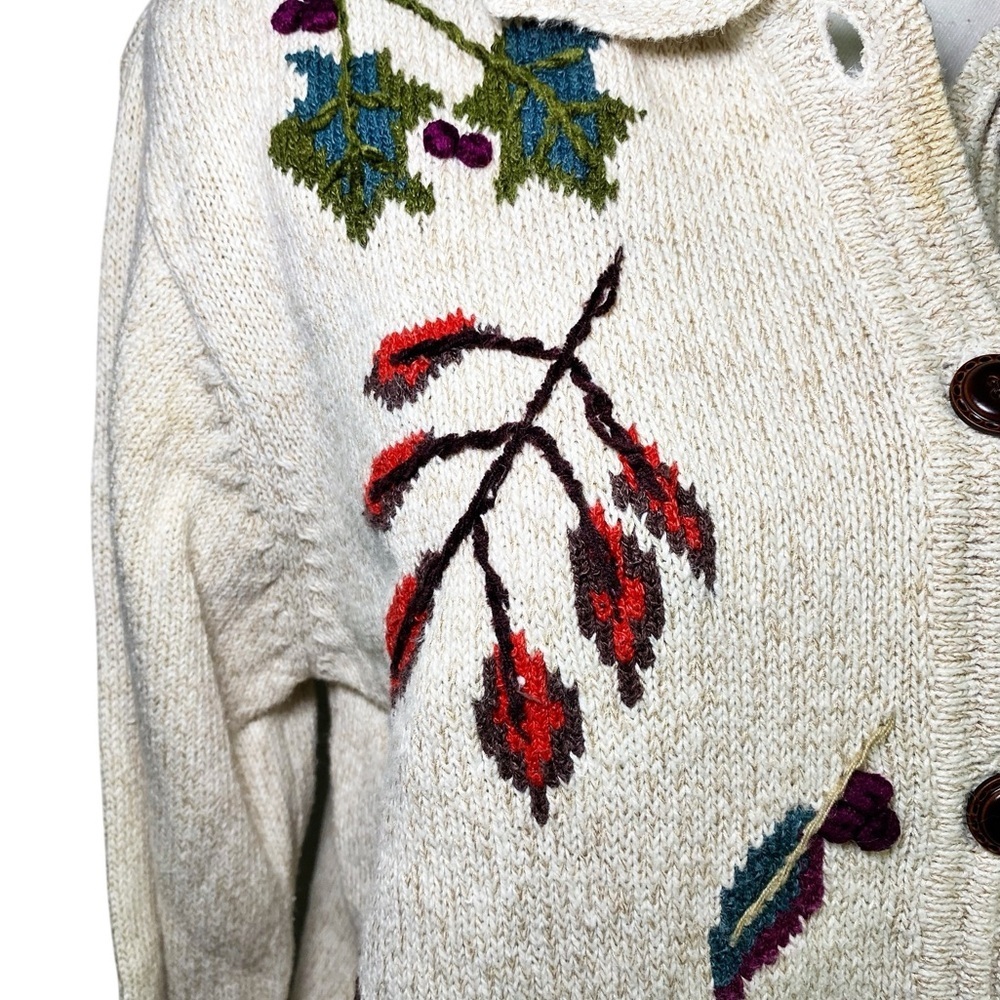 Alfred Dunner Cream Cardigan with Leaf Motif - Picture 6 of 15